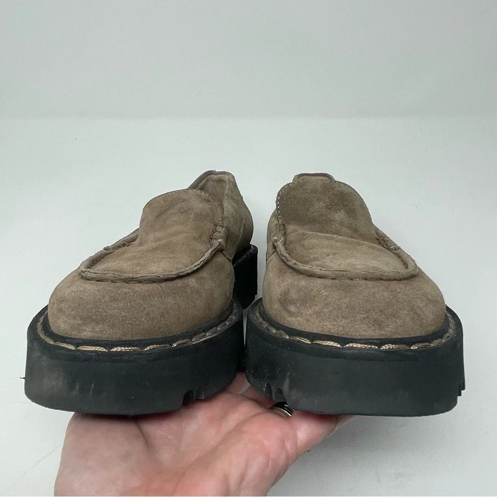 Aquatalia Hayley Tan Leather Platform Loafers Size 7.5